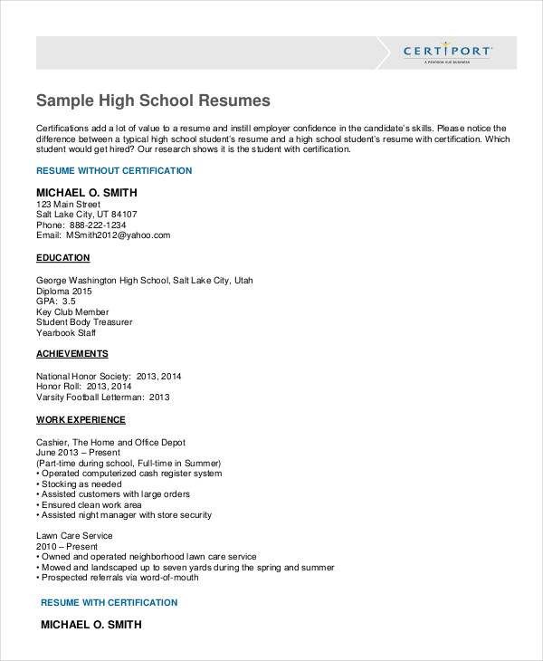 11+ High School Student Resume Templates - PDF, DOC