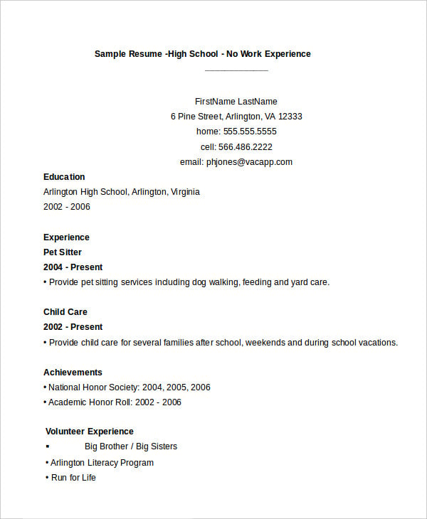 functional resume template for high school students