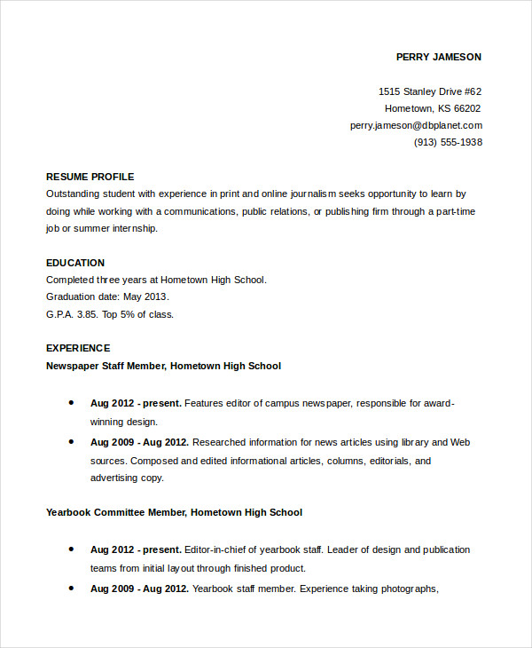 11+ High School Student Resume Templates - PDF, DOC