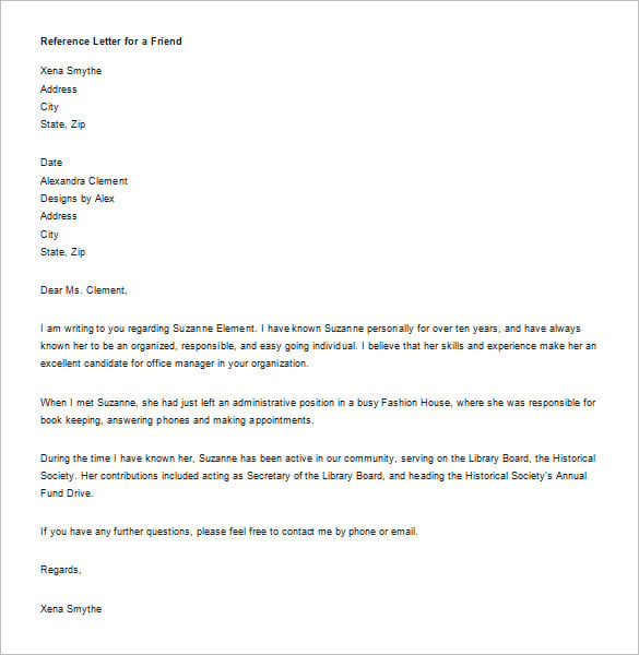 download job recommendation letter for a friend word format