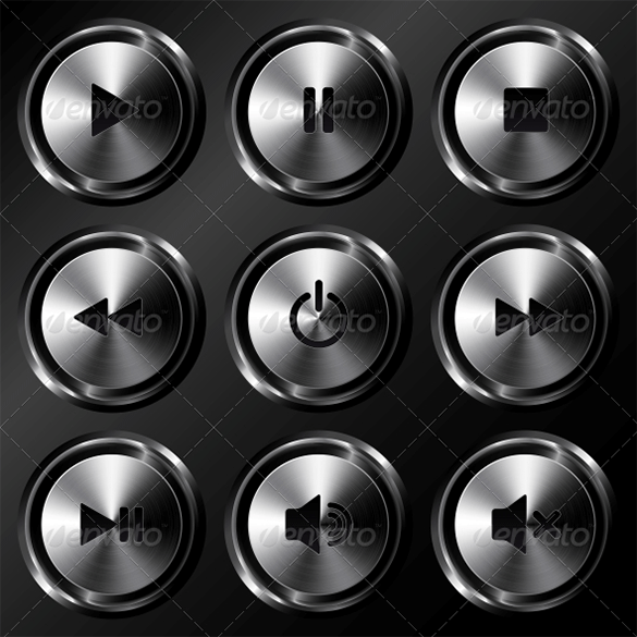 metallic sound buttons vector set