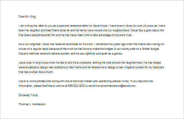 Reference Letter For Employment For A Friend