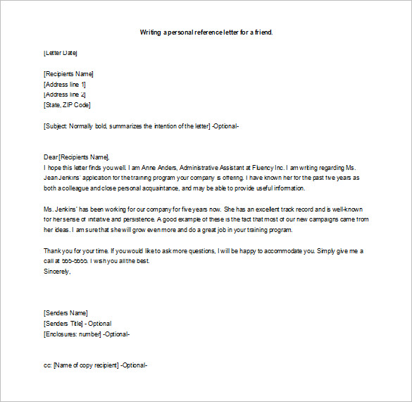 Recommendation Letter for a Friend - 15+ Free Word, Excel, PDF Format ...