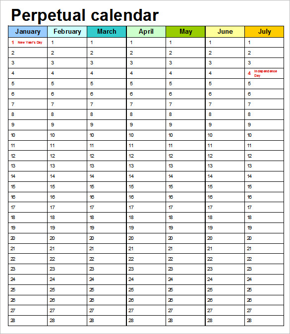 simple perpetual calendar template in excel format download