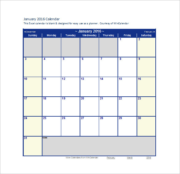 2016 Blank Calendar Template from images.template.net