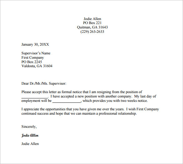 Resignation Letter For Unhappy Employee Sample Resignation Letter