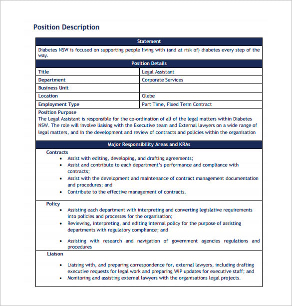 Legal Assistant Job Description Template - 11+ Free Word, PDF Format