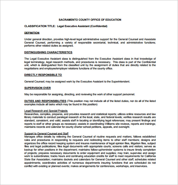 executive legal assistant job description free pdf download