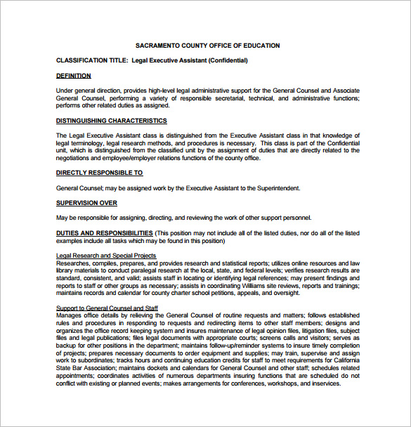 Legal Assistant Job Description Template 11+ Free Word, PDF Format