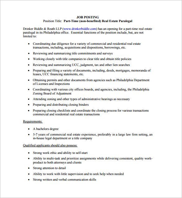 real estate legal assistant job description free pdf template