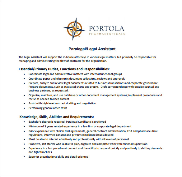 13+ Legal Assistant Job Description Templates Free Sample, Example