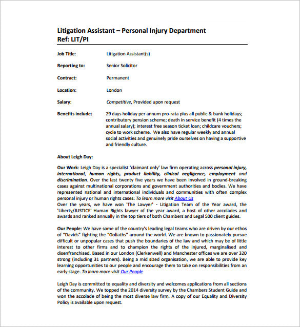 personal injury legal assistant job description pdf free download