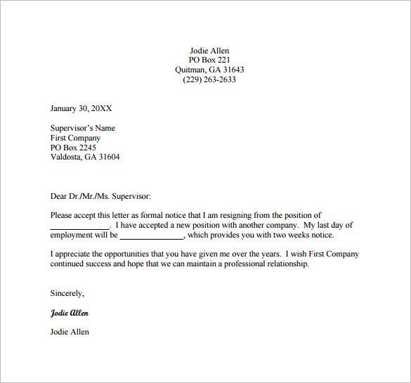 weeks resignation letter example pdf free downlo