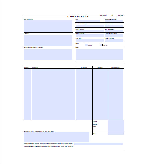 commercial invoice template