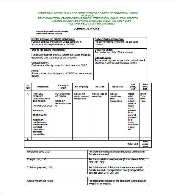 commercial invoice format