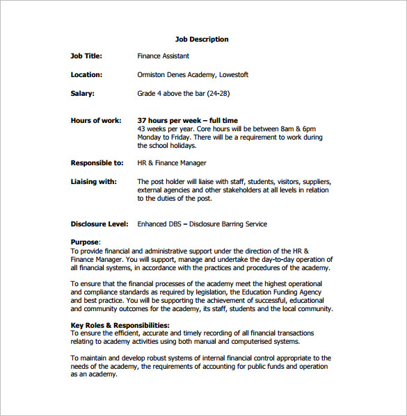 registered financial assistant job description free pdf template