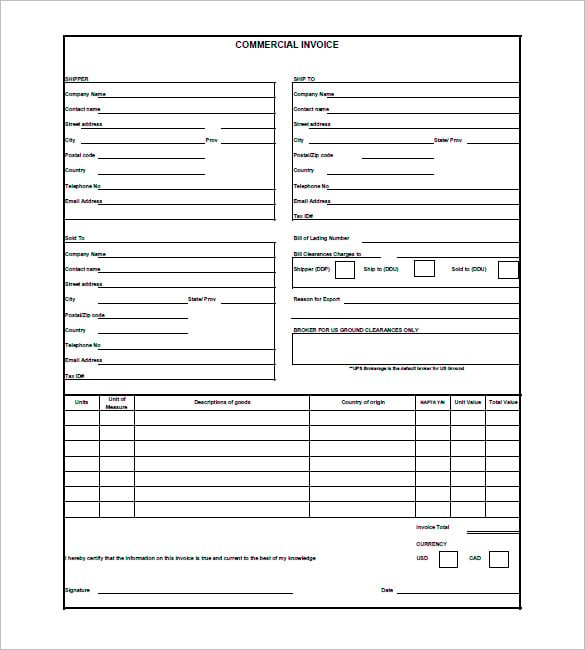 free download commercial invoice template