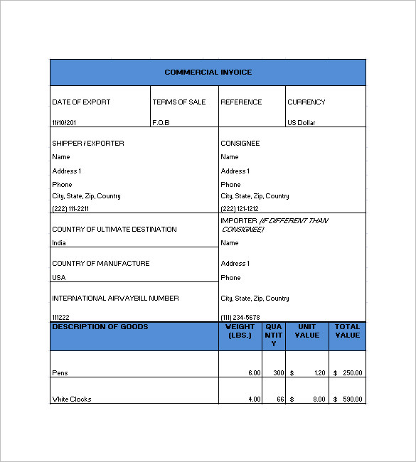 free commercial invoice template download