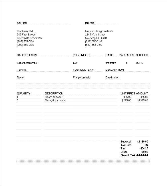 sample commercial invoice template download