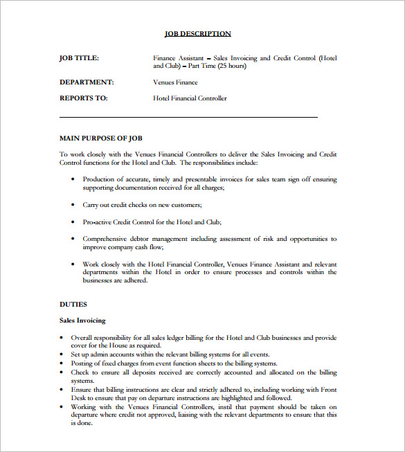 financial sales assistant job description free pdf download