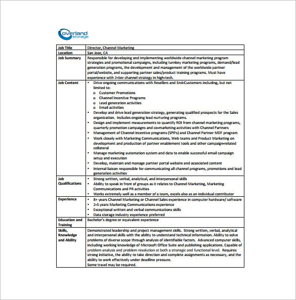 channel marketing manager job description free pdf template
