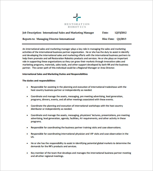 13+ Marketing Manager Job Description Templates - Free Sample, Example