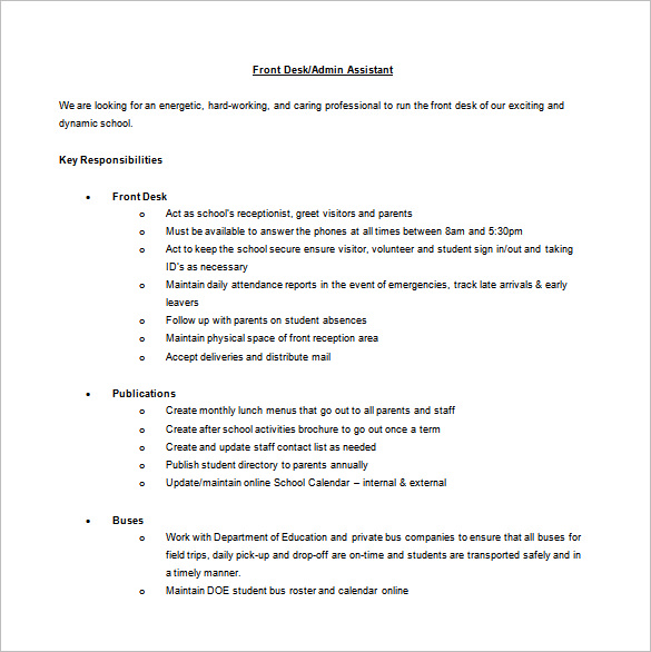 Receptionist Job Description Template 11 Free Word Pdf Format