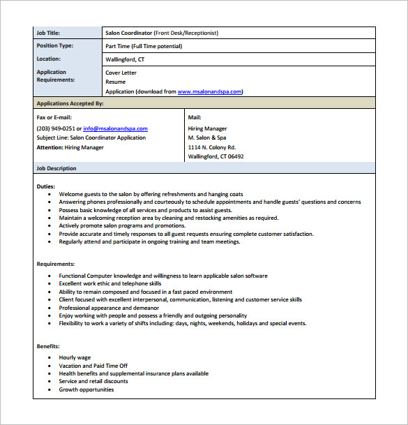 Receptionist Job Description Template 11 Free Word Pdf Format