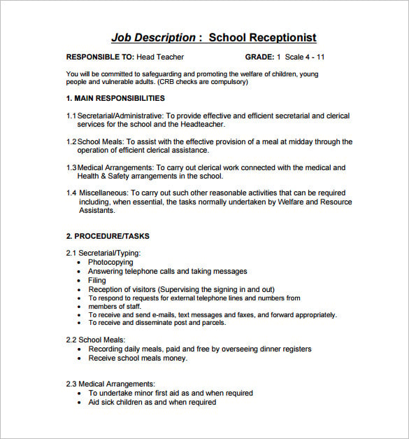 Job description for office assistant receptionist