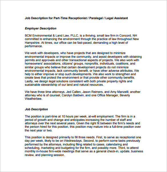receptionist job description for part time job free pdf