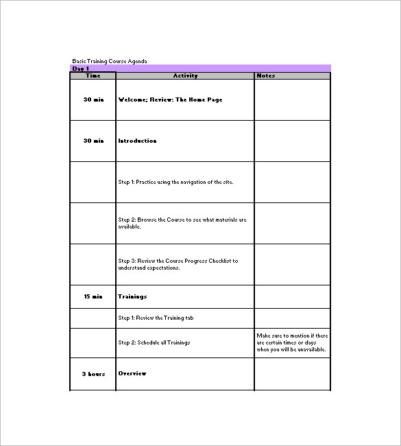 training agenda template