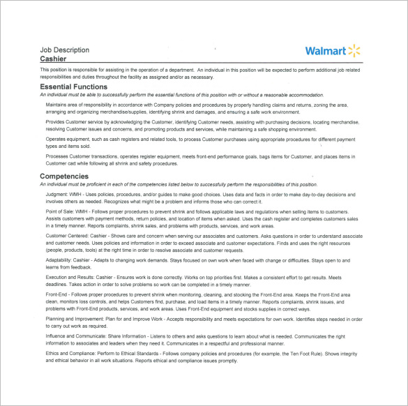 Cashier Job Description Template 12+ Free Word, PDF Format Download!