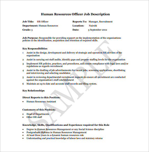 free human resource officer job description pdf download