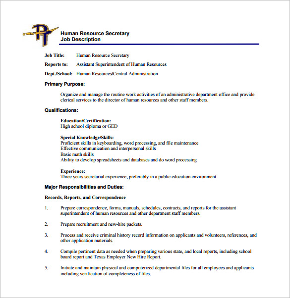 Human Resource Job Description Template 17 Free Word PDF Format 