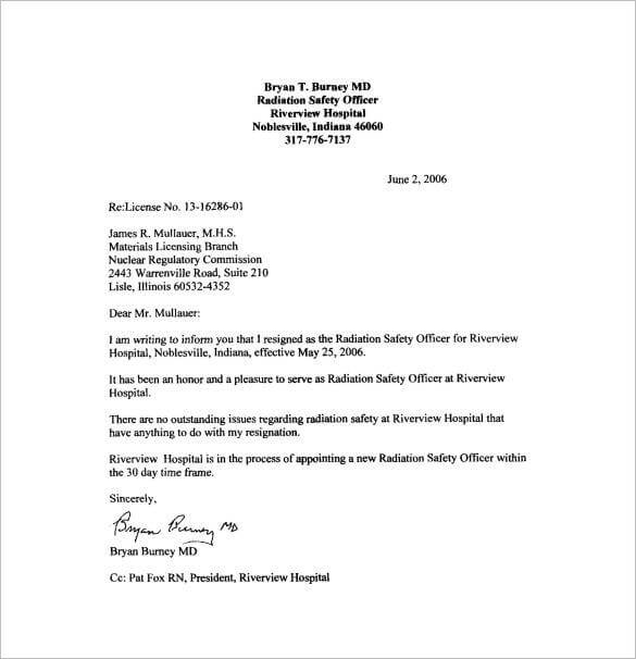 radiation safety officer email resignation letter example