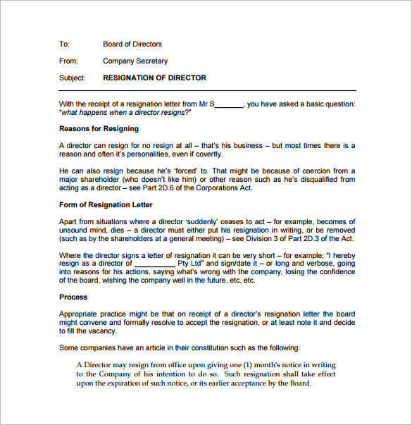 director email resignation letter sample pdf free download