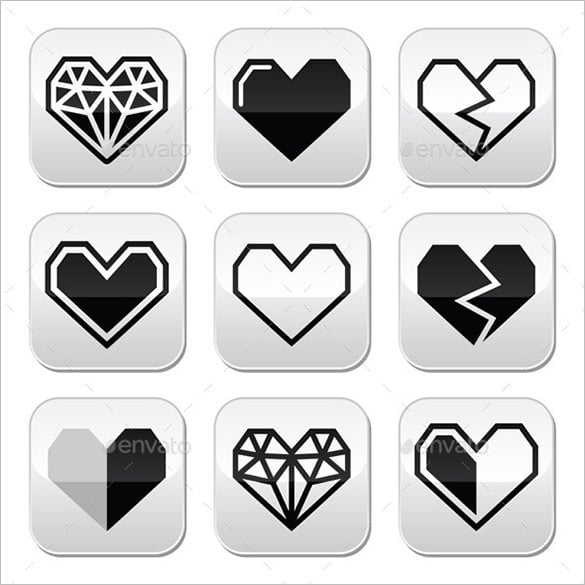 geometric heart shaped grey buttons