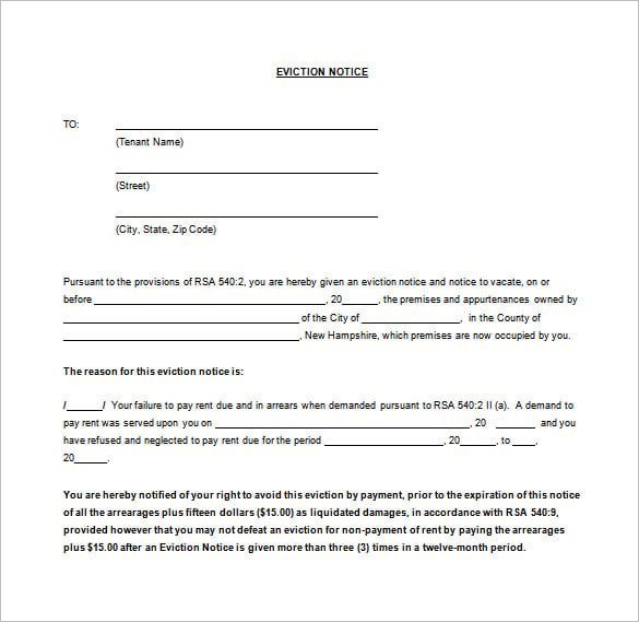 eviction notice letter template