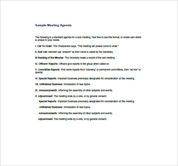 business meeting agenda template