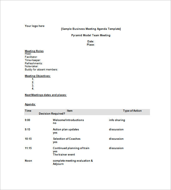 business agenda template