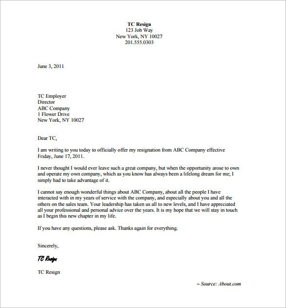 Resignation Letter Template - 17+ Free Word, PDF Format Download