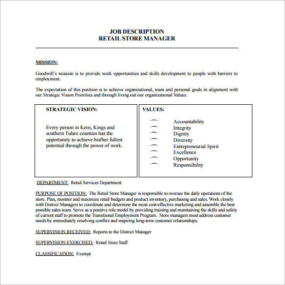 Store Manager Job Description Template 7 Free Word PDF Format Download 