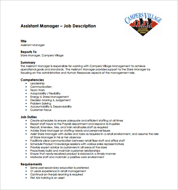 assistant store manager job description free pdf template