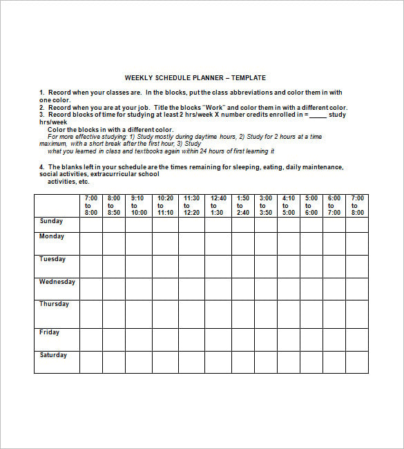 weekly student agenda schedule planner