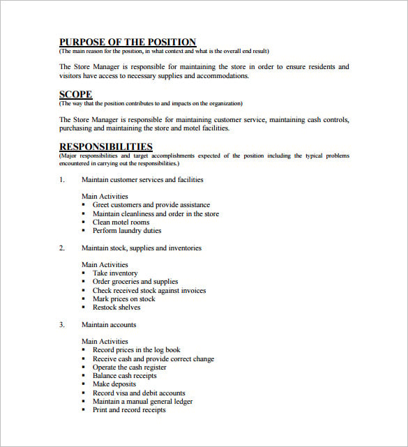 free store general manager job description pdf template
