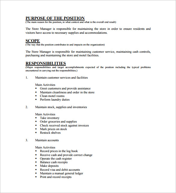 Store Manager Job Description Template - 7+ Free Word, Pdf Format Download!  | Free & Premium Templates