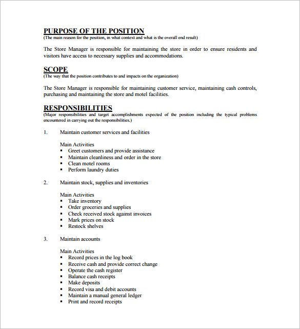 Store Manager Job Description Template 7+ Free Word, PDF Format