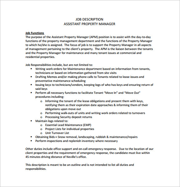 Property Manager Job Description Template 8+ Free Word, PDF Format