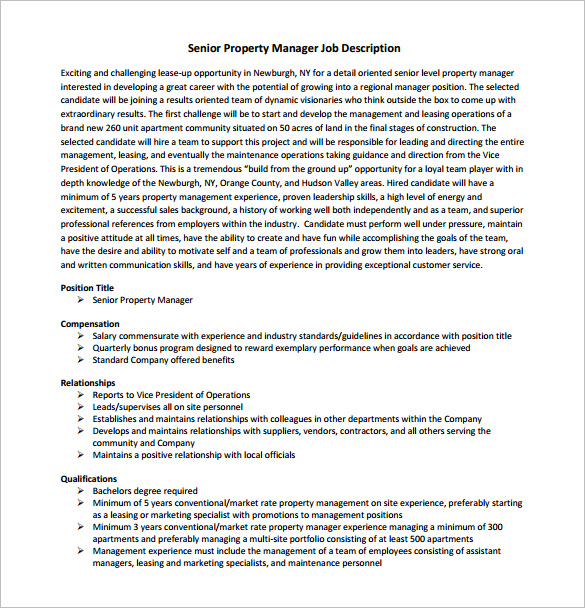 9+ Property Manager Job Description Templates - Free ...