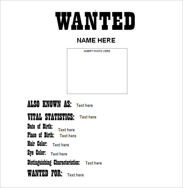 Printable Editable Wanted Poster Template - Printable Templates Free